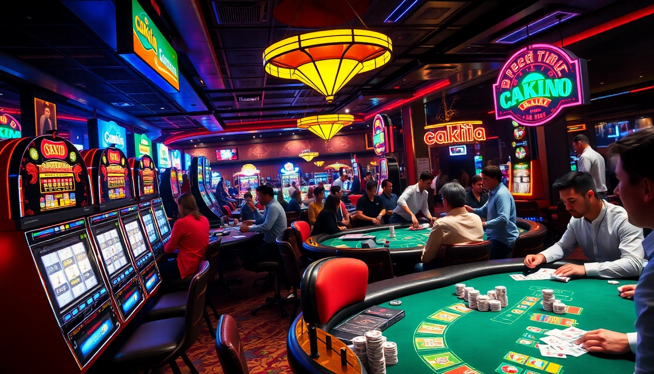 Cakhia brings you an exciting casino scene with players enjoying poker and roulette.